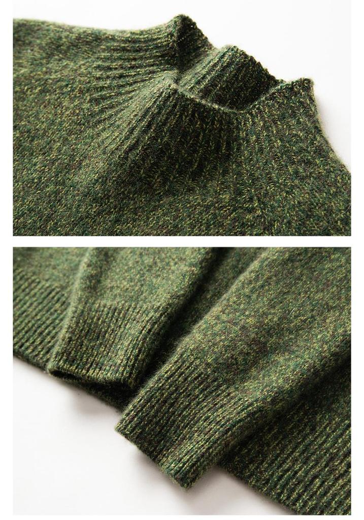 2024 Women's Retro Solid Color Three-Ply Heather Cashmere Half-High Collar Sweater
