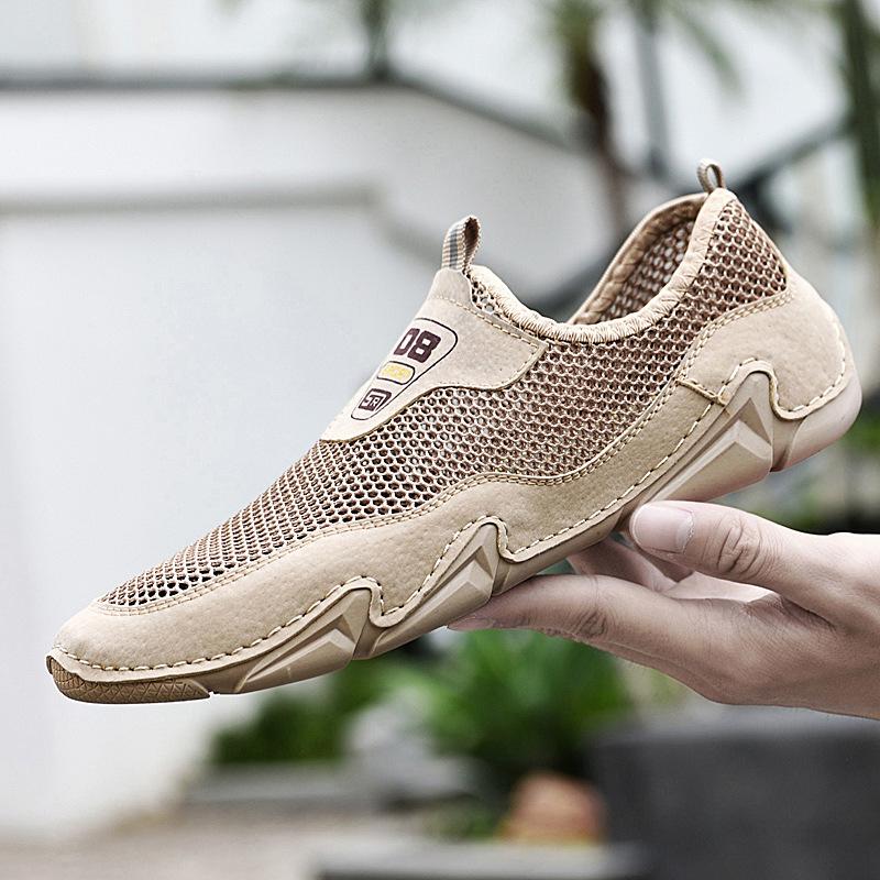 Summer Slip-on Mesh Shoes Hollow Breathable Thin Lightweight Tennis Shoes Men's Casual Shoes Soft Sole Sneakers