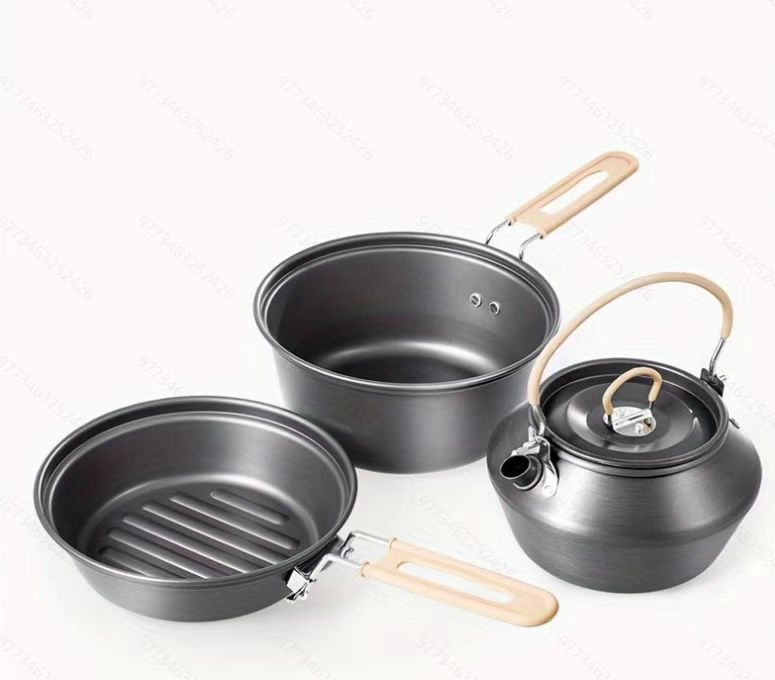 Outdoor Teapot Set Pot Camping Frying Integrated Pot Special Universal Pot Kettle Cooking Artifact Camping 21x16x21cm темно-серого