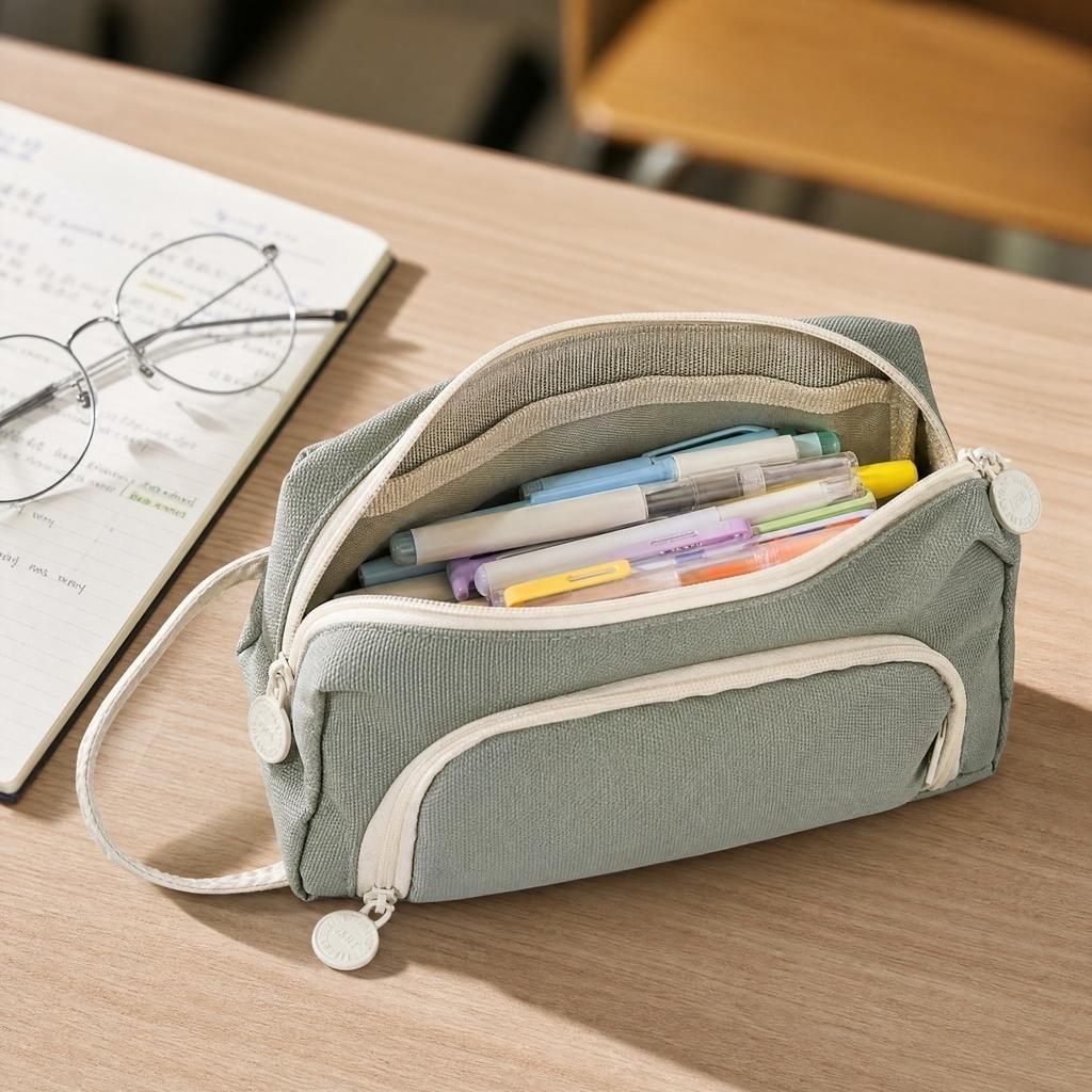 Triangular Twill Color Pencil Case Large Capacity Multipurpose Storage Bag for School Supplies