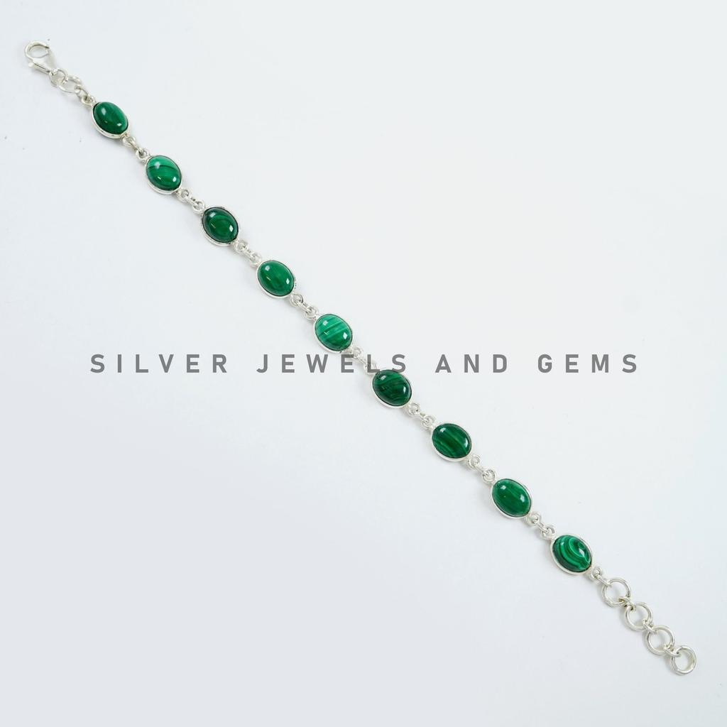 Malachite Bracelet, 925 Sterling Silver Bracelet, Handmade Bracelet, Wedding Bracelet, Gift for Her, Green Gemstone Bracelet