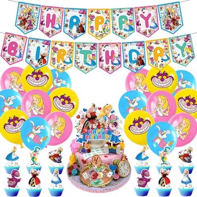 Alice In Wonderland Birthday Party Decoration Set - Alice In Wonderland Characters - Movie/Anime - Cute and Fun - Boys and Girls - Red - Happy Birthda