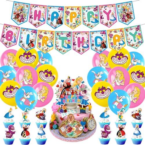 Alice in Wonderland Birthday Party Decoration Set - Alice in Wonderland Characters - Movie/Anime - Cute and Fun - Boys and Girls - Red - Happy Birthda