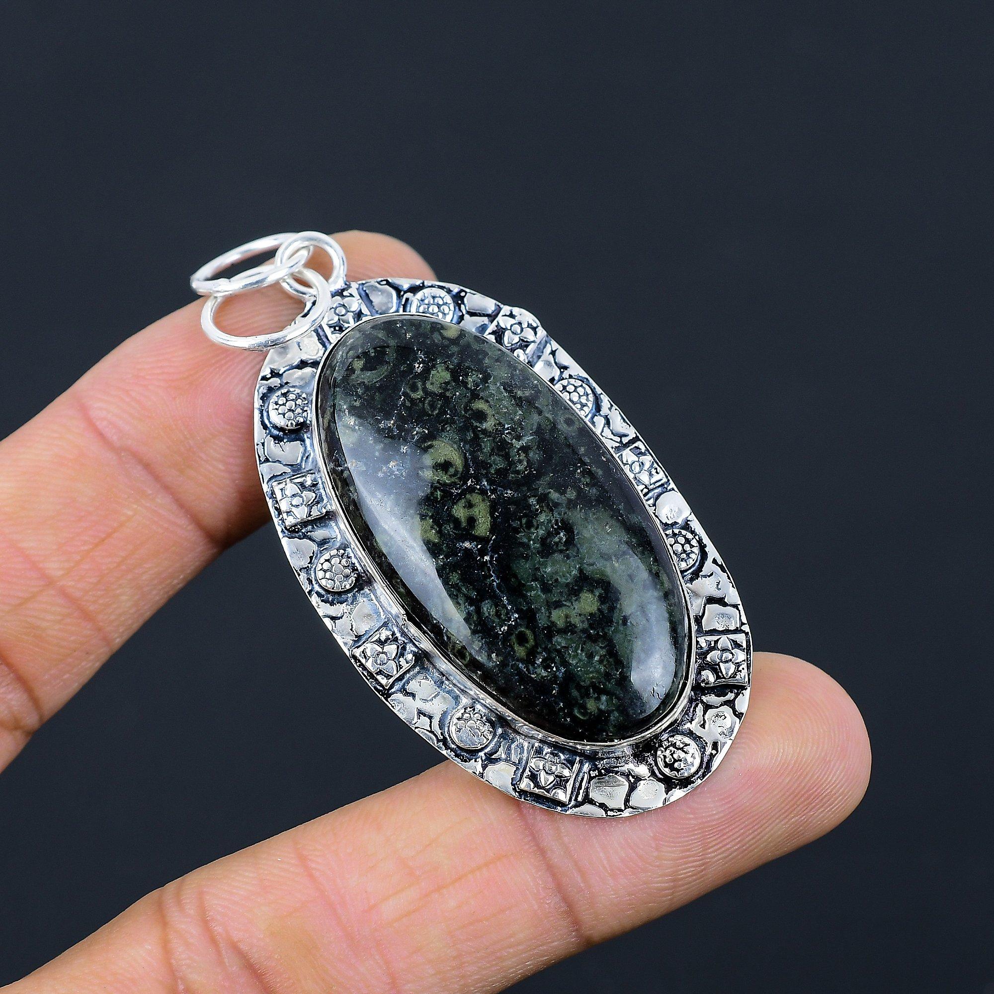 

Womens day Sale 925 Sterling Silver Oval Kambaba Jasper Stone Bezel Wife Pendant