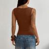 Women’s Casual Fitted Sleeveless Square Neck Tank Top with Metal Eyelet Detailing for Everyday Streetwear