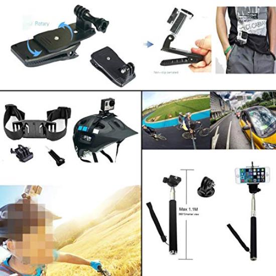 SMALY Action Camera Accessory Set Compatible with GoPro Hero 5 and (26 pieces) - 11, 10, 9, 8, 7, 6, Max, SJCAM, Insta360, Fusion, DJI, more.