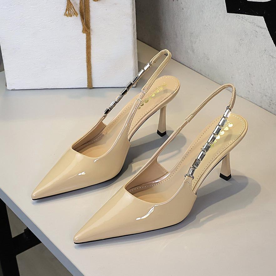 

Fashion Women 9.5cm High Heels Lady Patent Leather Stiletto Heel Single Crystal Ankle Strap Heels Pumps Female Breathable Dance Shoes 40 хаки