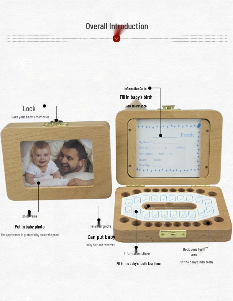 Hölzerne Milchzahndose & Fotorahmen für Jungen und Mädchen - Aufbewahrung zur Erinnerung für Milchzähne und Lanugo