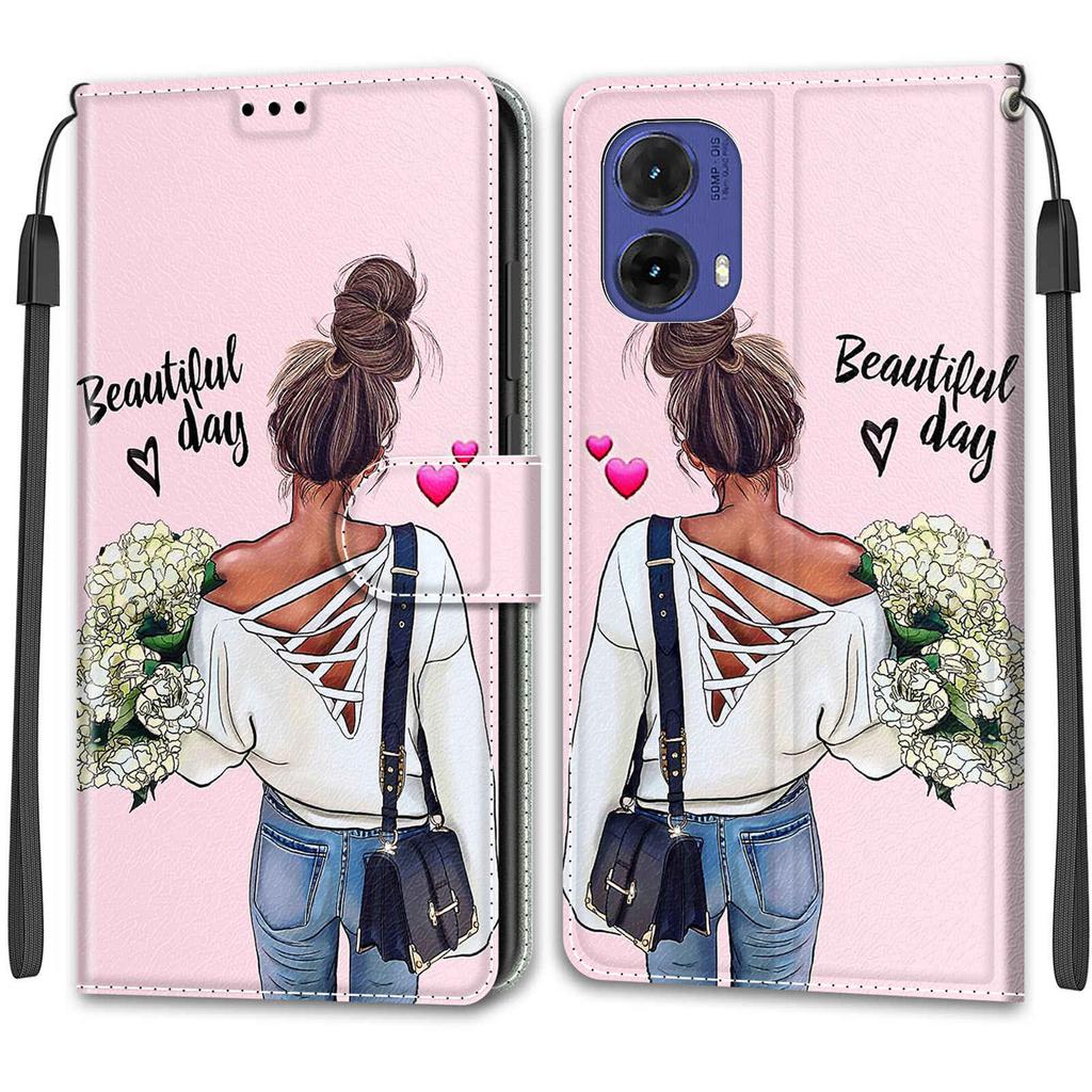Luxusní lakované kožené pouzdro Wallet Book Style Ochranný kryt pro Motorola Moto G85 5G/G75/G55 5G/G35/G34 5G/G24/G04/G15/G05/G84 5G/G54 5G/G24 Power