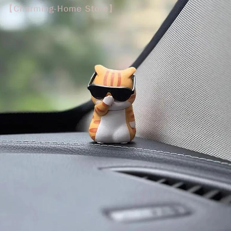 Pingente de Carro Gatinho Fofo com Chapéu de Palha Enfeites Pingente para Retrovisor do Carro Acessórios de Decoração Interior Presente para Meninas black