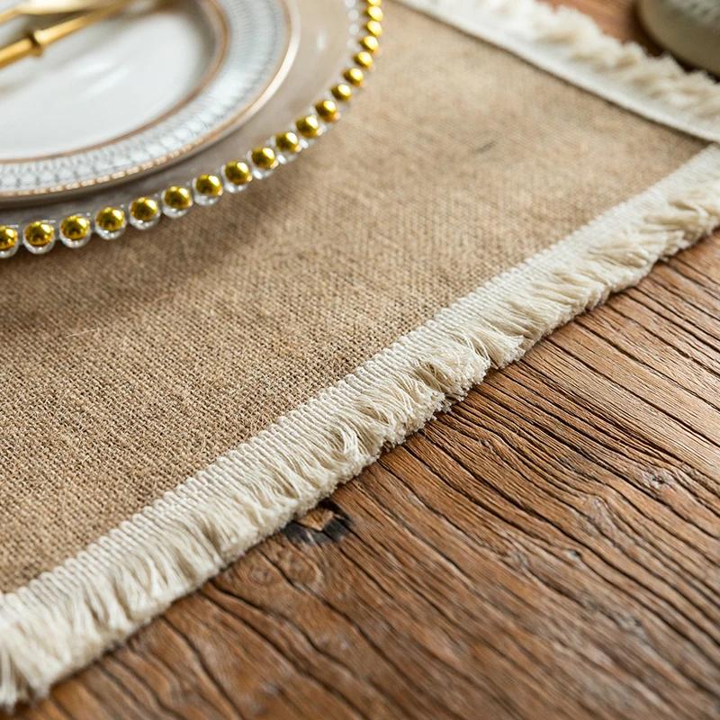 4pc 30X45cm Placemats Rectangle Boho Natural Jute Tassel Table Mats for Kitchen Vintage Dining Rustic Farmhouse Table Decoration