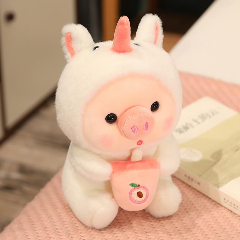 Stuffed Cute Deformation Cosplay Milk Tea Unicorn Frog Tiger Rabbit Boba Tea Pig Plush Doll Girl Toys Girls Birthday Gift Pillow