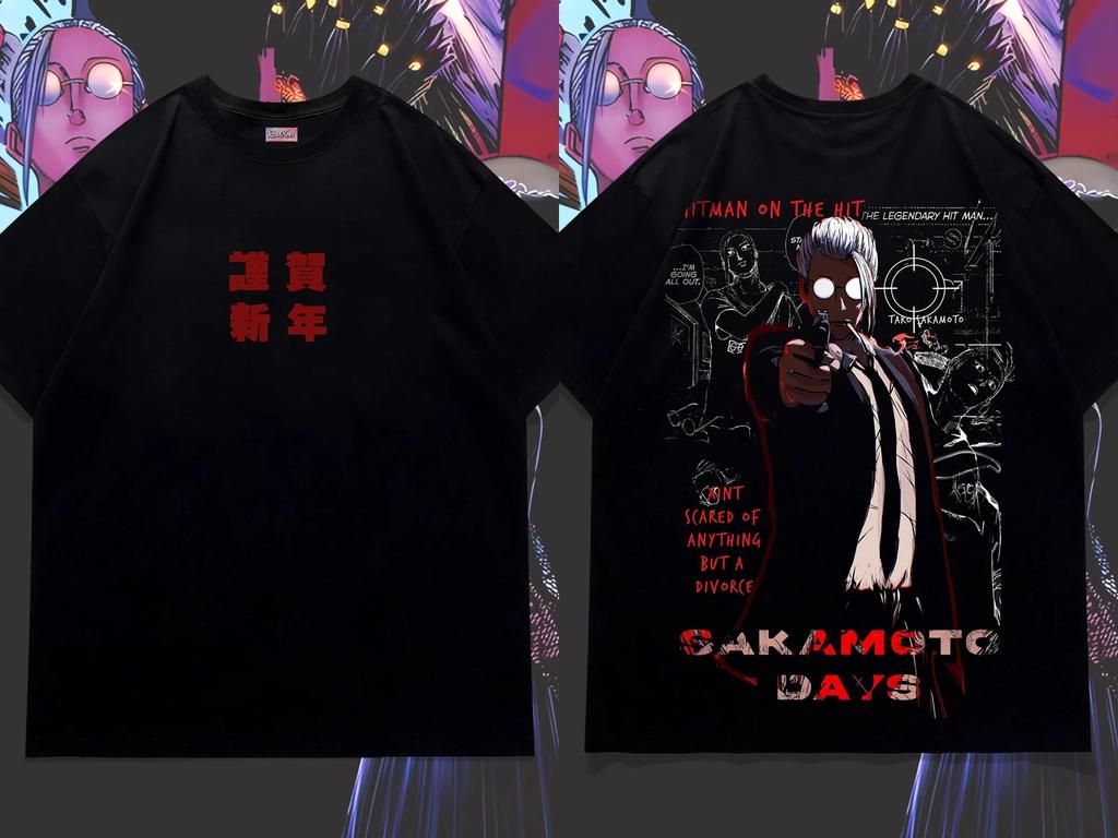 Japanese Anime Summer Men's T-shirt SAKAMOTO DAYS Oversized Tee Street Hip Hop Heavy Cotton Crew Neck Graphic Top Men's Clothing