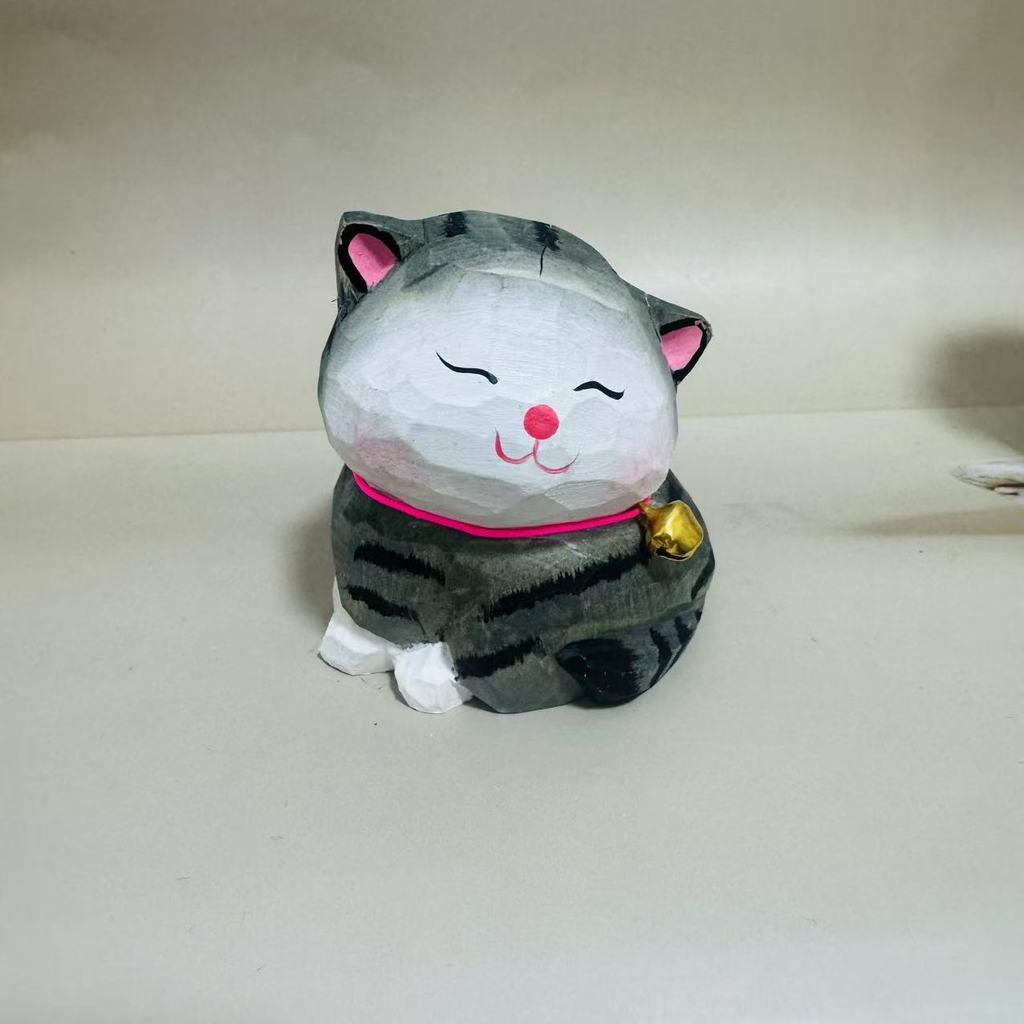 Wooden Cat Figurine Collectible Handcrafted Decor For Giftgiving And Celebrations
