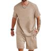 New Men's Sports and Leisure Suit Solid Color Crew Neck Shirt Shorts Piece Set Fashion Men's Summer Suit