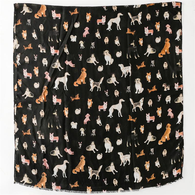 Autumn/Winter Cotton Linen Feel Scarf with Cute Dog Design - Women's Warm Shawl