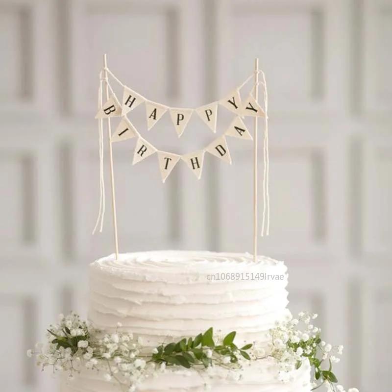 Birthday Cake Flag Topper Baking Decor Happy Party Birthday Decor With Letter Creative Cloth Birthday Flags DIY Cake Decor