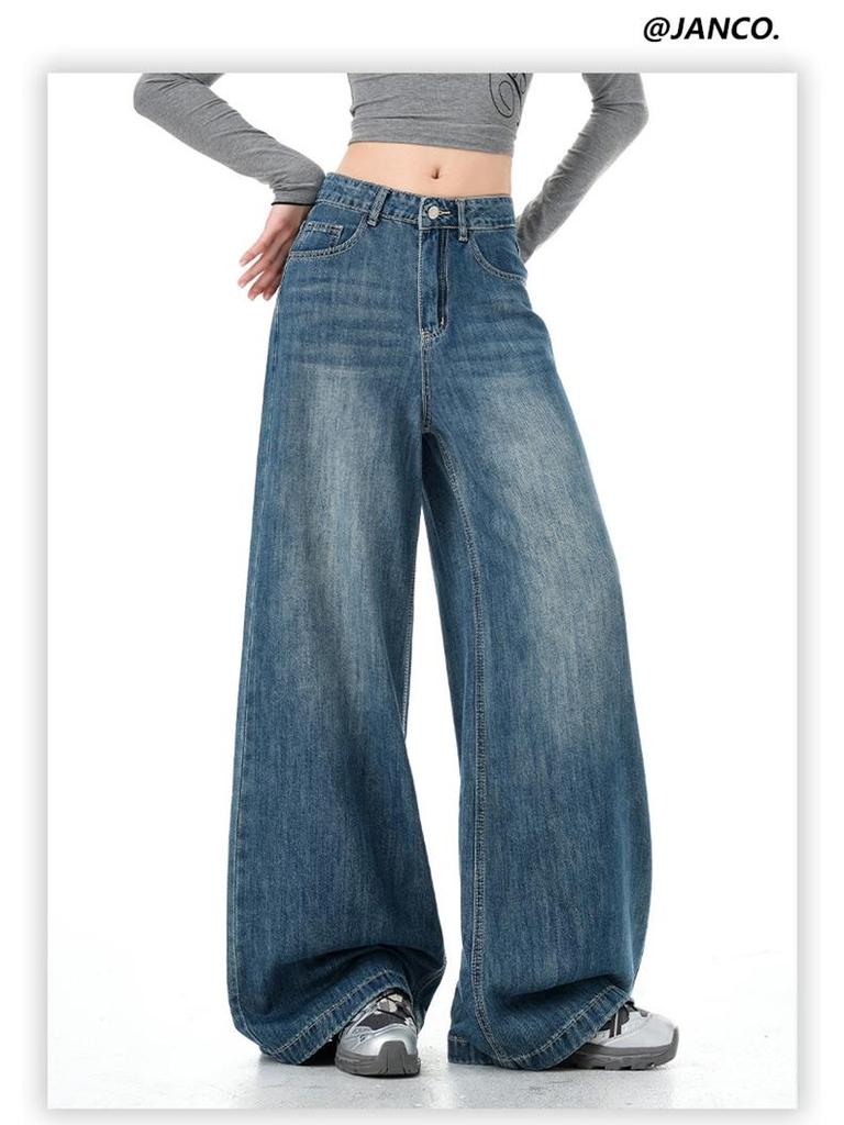 Women's Vintage High-Waisted Wide-Leg Jeans - Non-Clingy, Loose Fit for Spring and Autumn