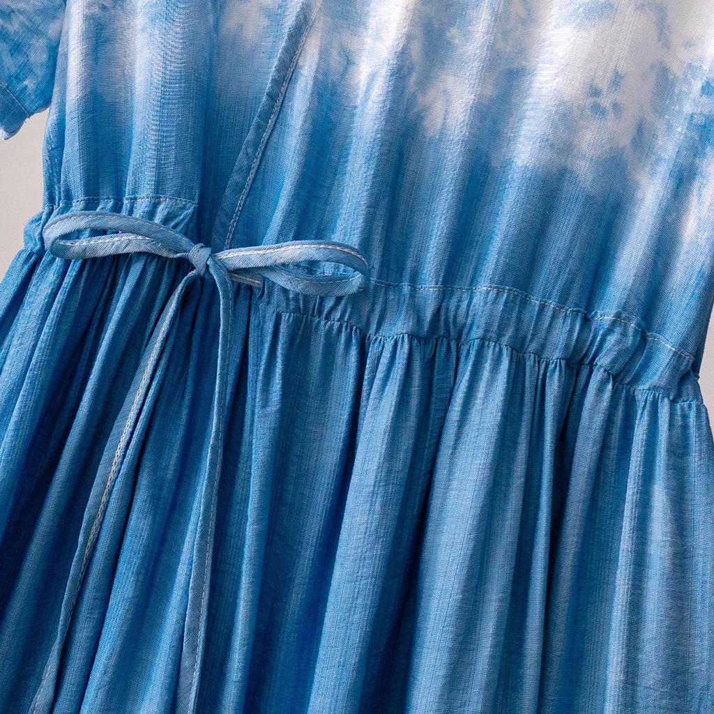 Yunnan Tie-Dye Lace-Up V-Neck Summer Dress for Women