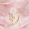 Adjustable Flower Crystal Ring Leaf Design Finger Jewelry Delicate Flower Opening Ring  Anniversary