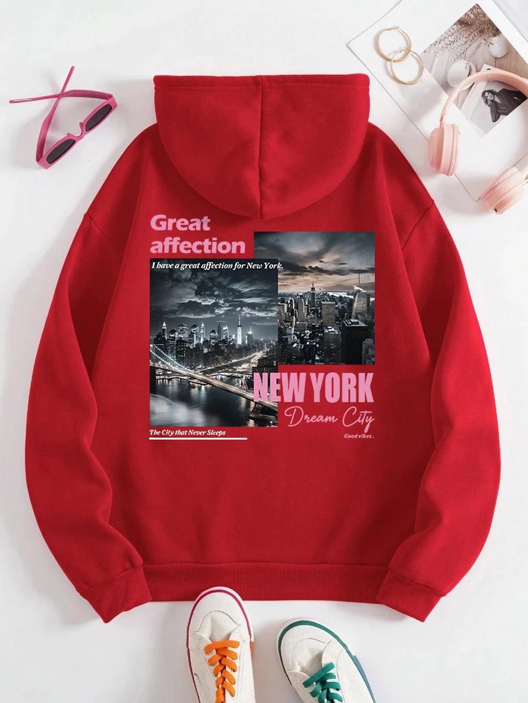 2025 Fashion New York Dream City Printed Hoodie Men Women Casual Trendy Fleece with Pockets Sports Style Loose Streetwearlover
