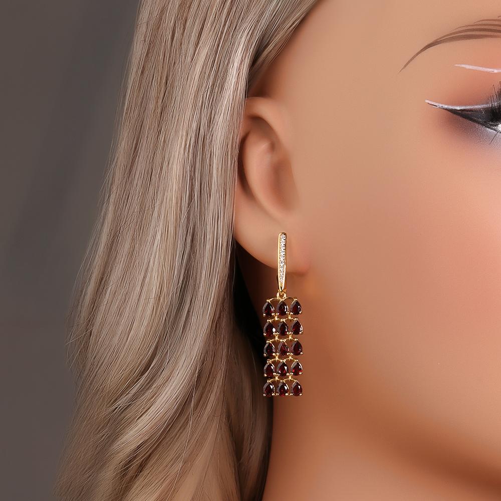 S925 Silber Luxus Lange Silber Verschluss Ohrringe Granat Natürlicher Edelstein Modeschmuck für Frauen & Mädchen Jubiläum Besonderes Geschenk