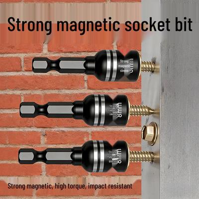 8mm Non-Demagnetizing Magnetic Socket Bit Holder for Electric Wrench, Steel Dovetail Nail Socket for Tile Work