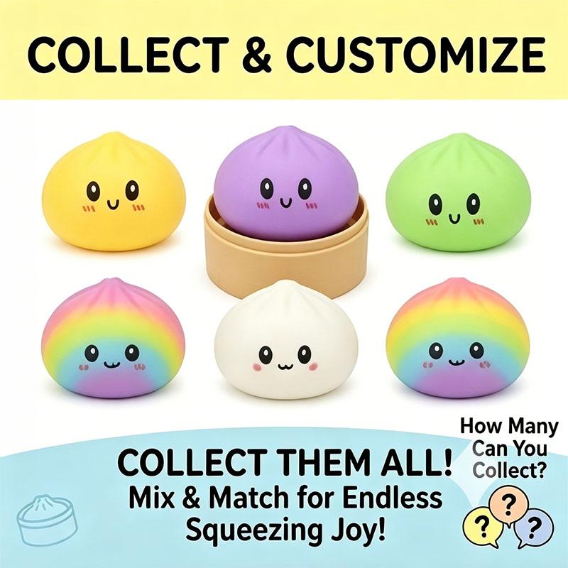 Cute 5.5cm Mini Steamed Bun Dumpling Squishy Surprise Toy Trendy Mochi Fidget Sensory Collectible Desk Toys Kids Birthday Gift