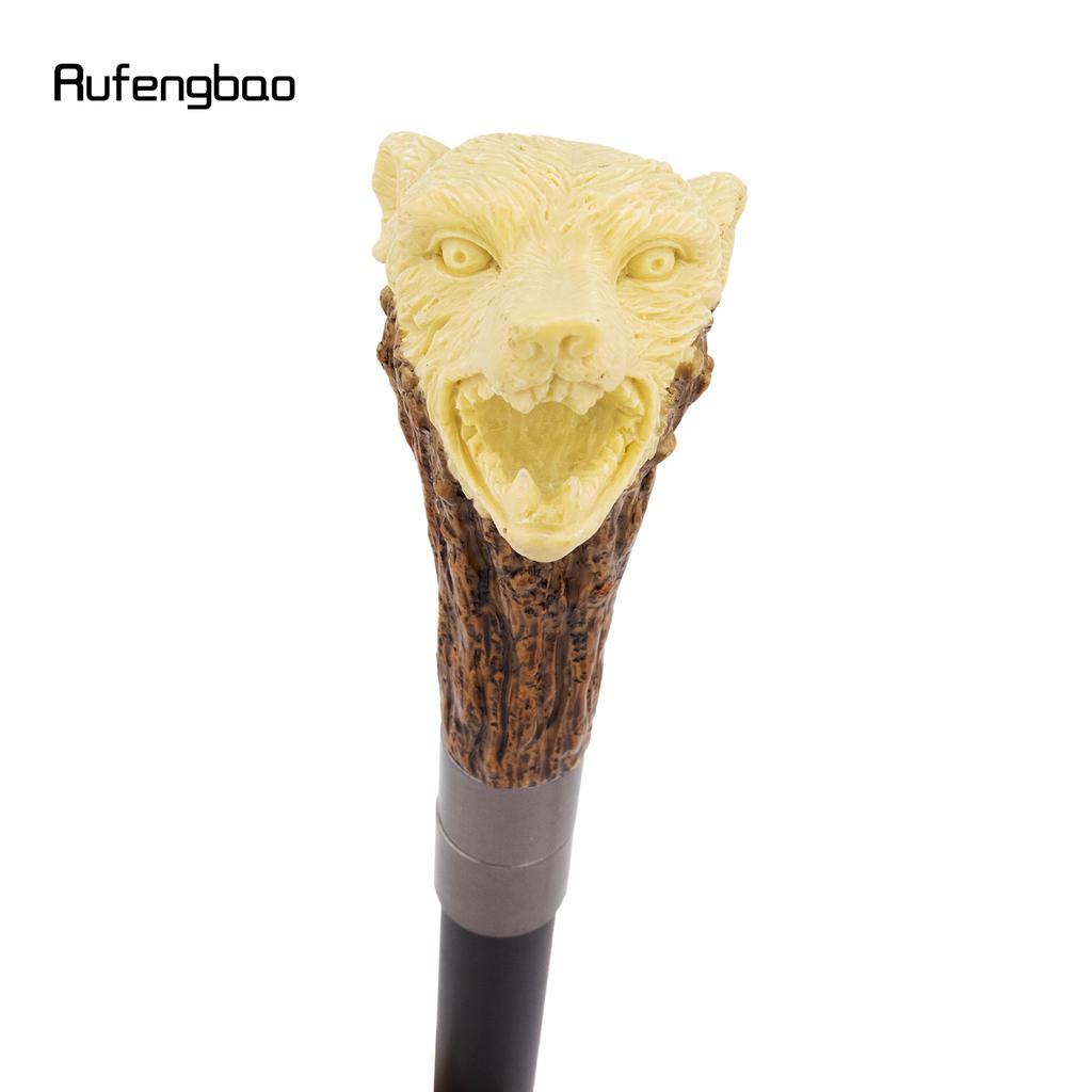 Yellow Resin Wolf Head Tree Root Walking Cane Fashion Decorative Steel Stick Gentleman Elegant Cosplay Cane Knob Crosier 94cm