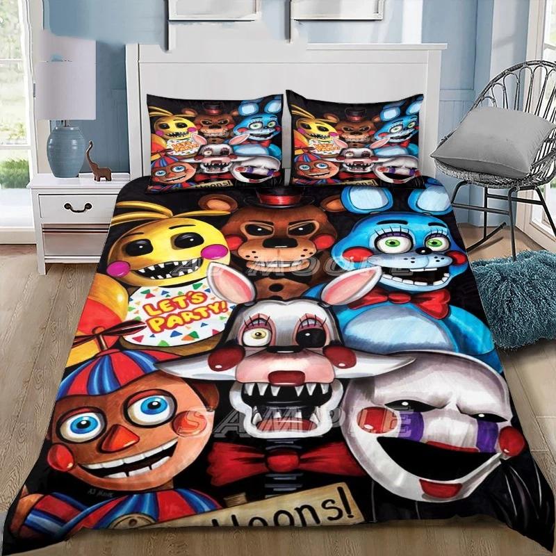 Fazbear's Pizza Freddy-Bear Print Bedding Set Cartoon Bear Duvet Cover Pillowcases Bedroom Home Bedding No Filler