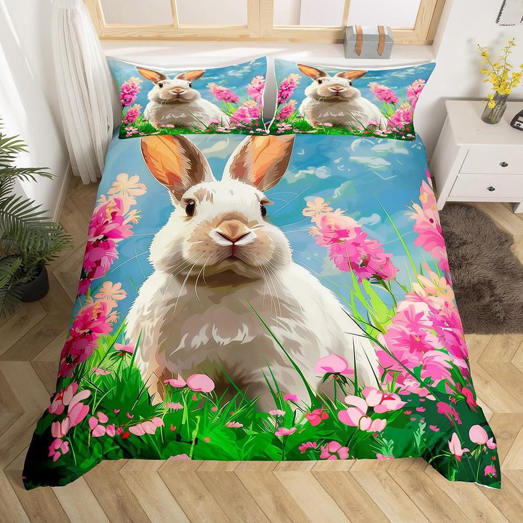 Easter Themed Duvet Cover Cute Rabbit Bedding Set Easter Egg Three-Piece Set