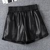 Women's Fall Spring Outer Wear Elastic Waist High Waisted Slimming A-Line Wide Leg PU Leather Shorts Petite Base Casual Shorts Mini Shorts