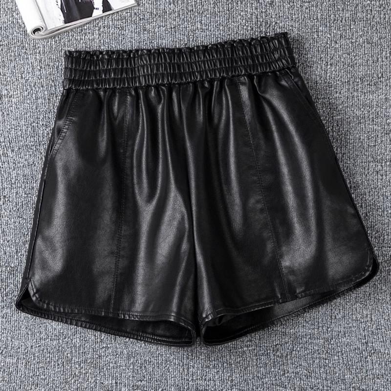 

Women s Fall Spring Outer Wear Elastic Waist High Waisted Slimming A Line Wide Leg PU Leather Shorts Petite Base Casual Shorts Mini Shorts XS чёрный