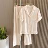 Tencel Cotton Pajamas Women's Summer Short Sleeve Trousers Homewear Summer Thin Cotton Cool Cardigan Two-Piece Suit