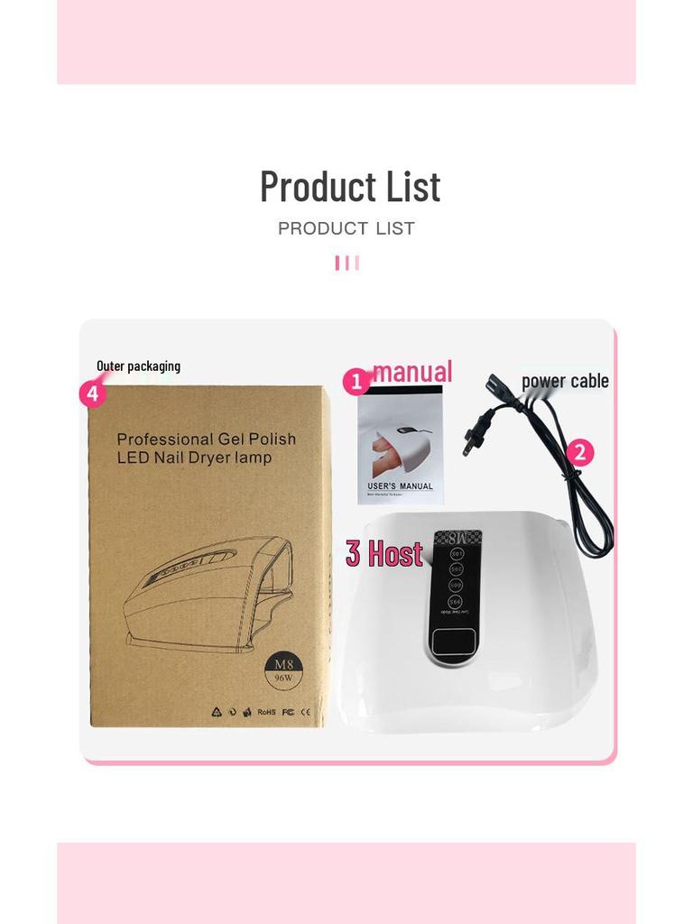 96W Red Light Nail Lamp with Double Hand Sensor - Fast Dry Gel Polish Phototherapy Machine for Salon Use, Painless & No Blackening.