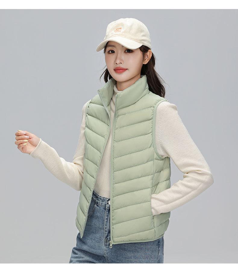 Women's Lightweight White Duck Down Vest: Short Stand-Up Collar Inner Layer for Winter