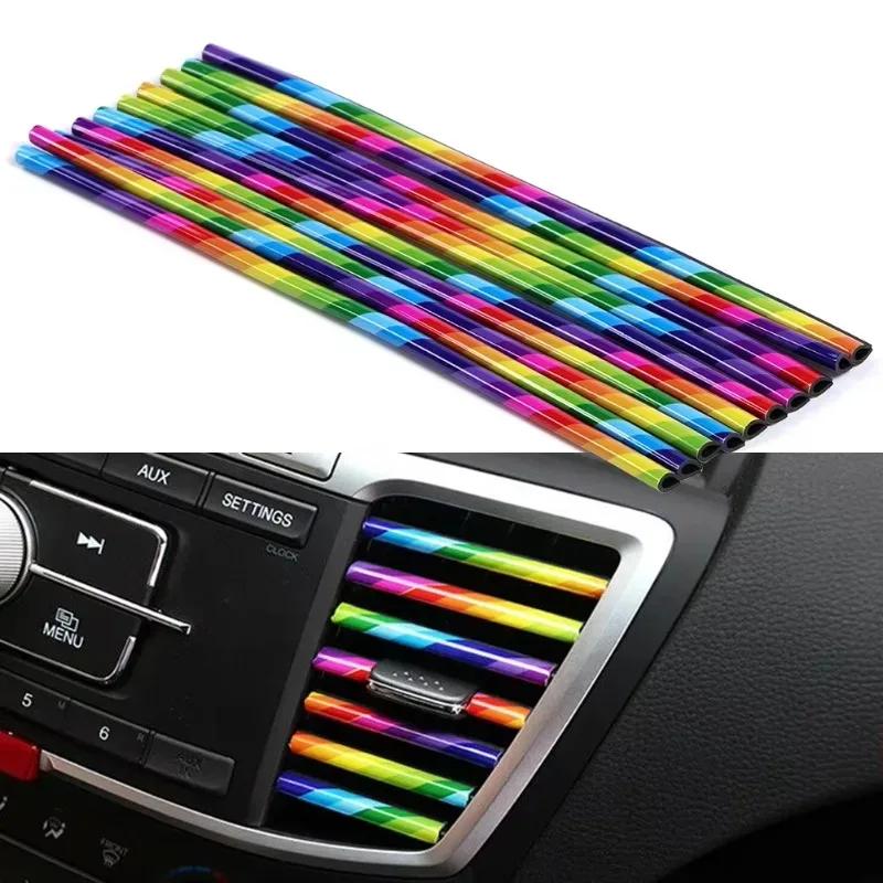 10pcs Car Accessories Colorful DIY Interior Air Conditioner Outlet Vent Grille Chrome Decoration Strip Silvery Styling