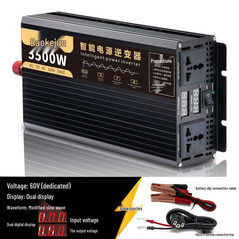 High-Power Pure Sine Wave Car Inverter: 12V/24V to 220V for Vehicle and Household Battery Conversion