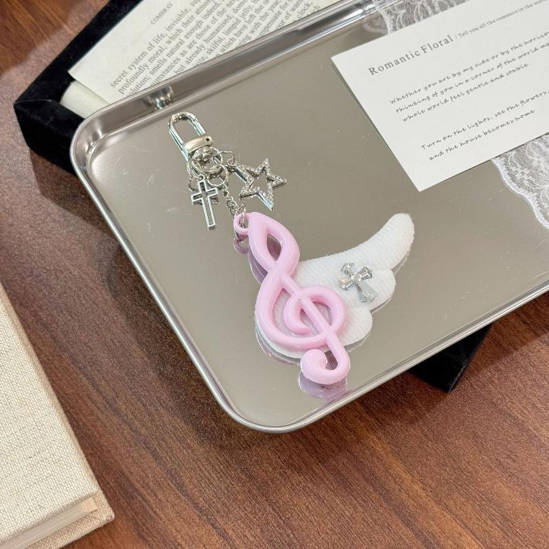 Y2K Trendy Harajuku Keychain Adorable Musical Note Wing Cross Star Key Ring Fashion Bag Pendant for Teen Girls Gift