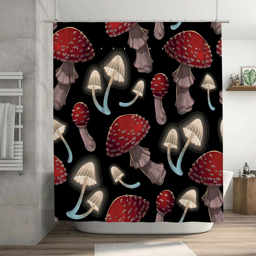 Mushroom Print Shower Curtain Bathroom Decor With Tassels Rod Pocket Waterproof Fabric Red White Mushroom Pattern Shampoo Bath M