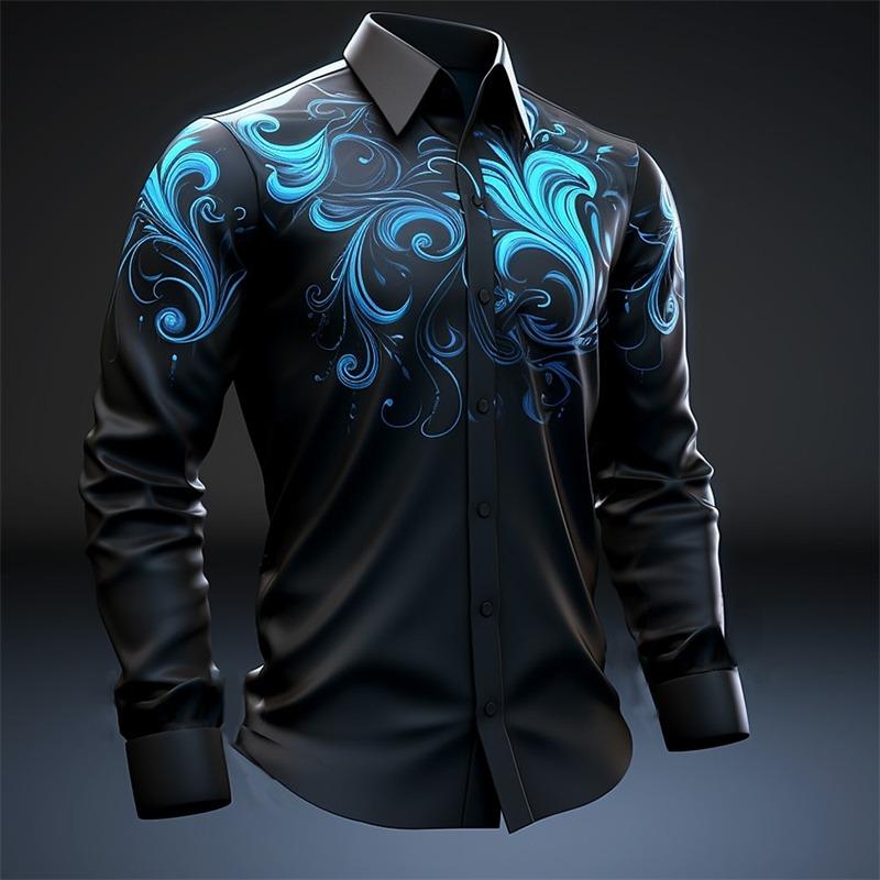 Camisa de Hombre Rayo Neón Botones Manga Larga Camisa Vacaciones Otoño Cotidiano Streetwear Verano Solapa Camisa Impresa en 3D
