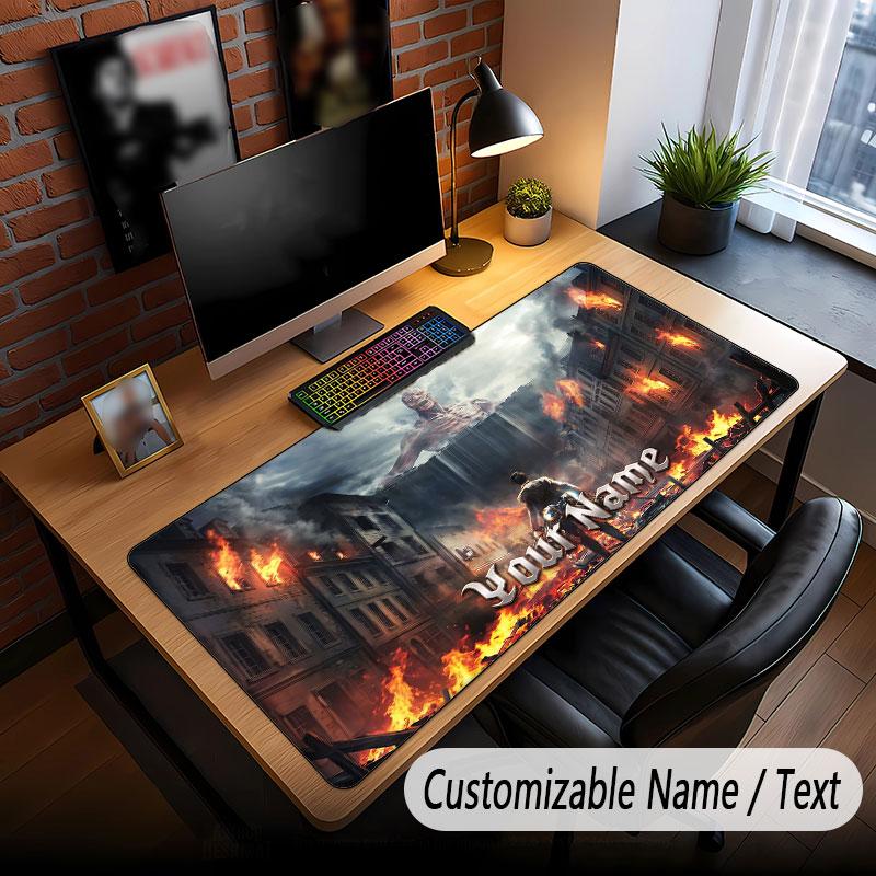 Custom Name Extended Mouse Pad,Attack On Titan Gaming Desk Mat For Home Office Desktop Decor