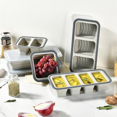 Graue Silikon-Gefrierform für Lebensmittel mit Deckel, Suppenwürfel - Suppe, Soße, Hausgemachte Mahlzeitenvorbereitung, Gefrier-Küchenaufbewahrungsbehälter