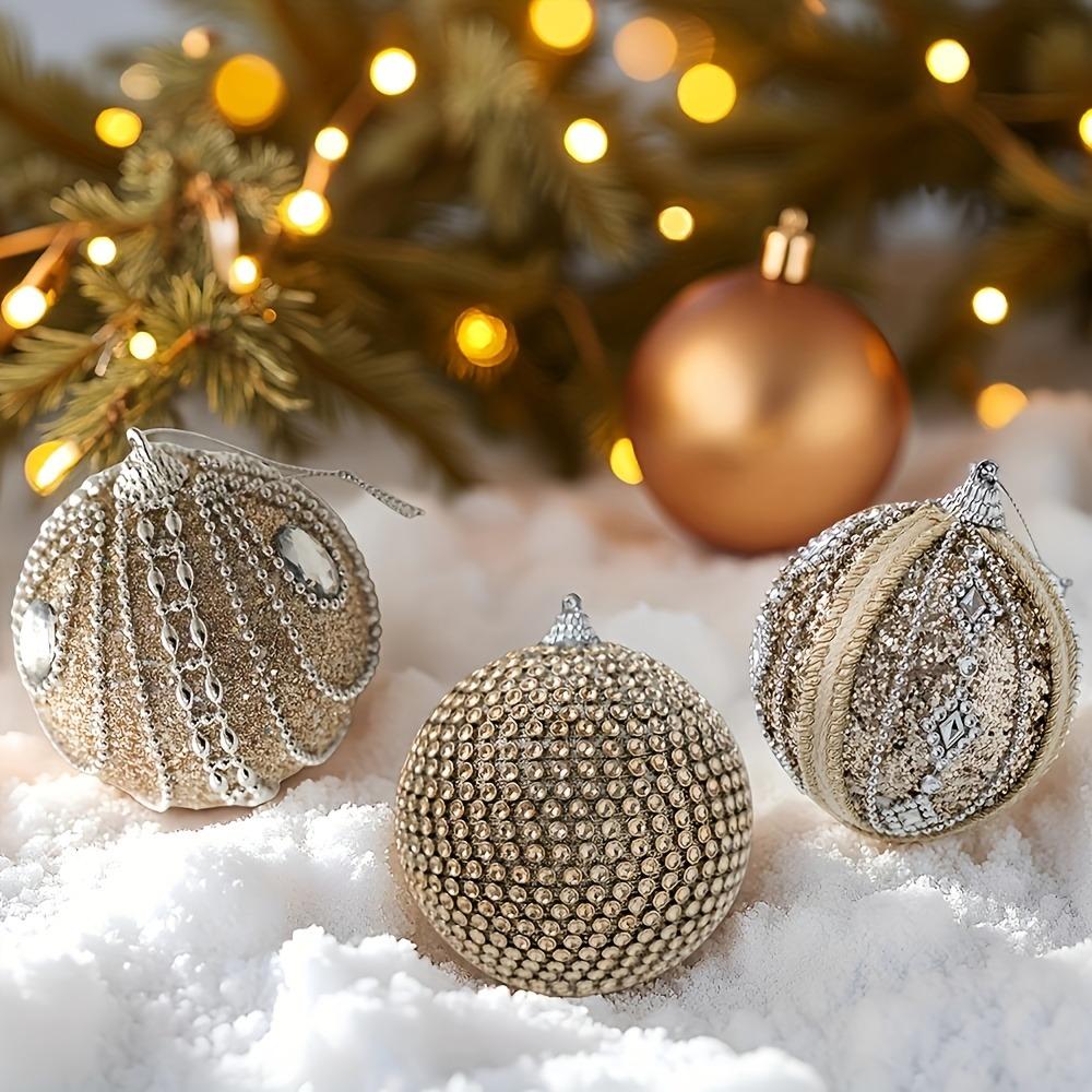 6/8PCS 8CM Sparkling Golden Christmas Balls with Sequins Foam Xmas Spheres Pendant Photo Prop