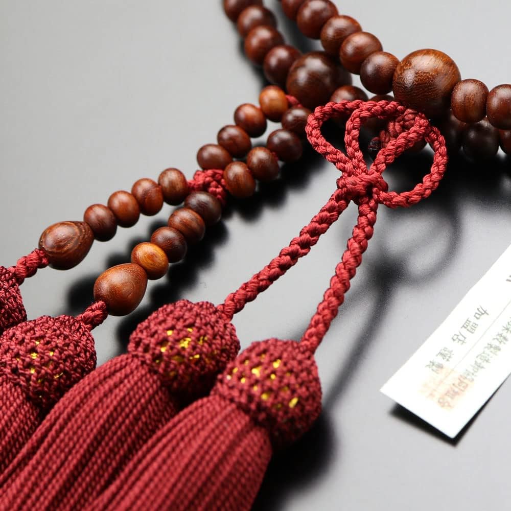 Jodo Shinshu Prayer Beads for Women 8 cm Red Sandalwood Pure Silk Tassel Prayer Beads Kyoto Shinshu Disciples 108 Beads Double Double Natural Wooden
