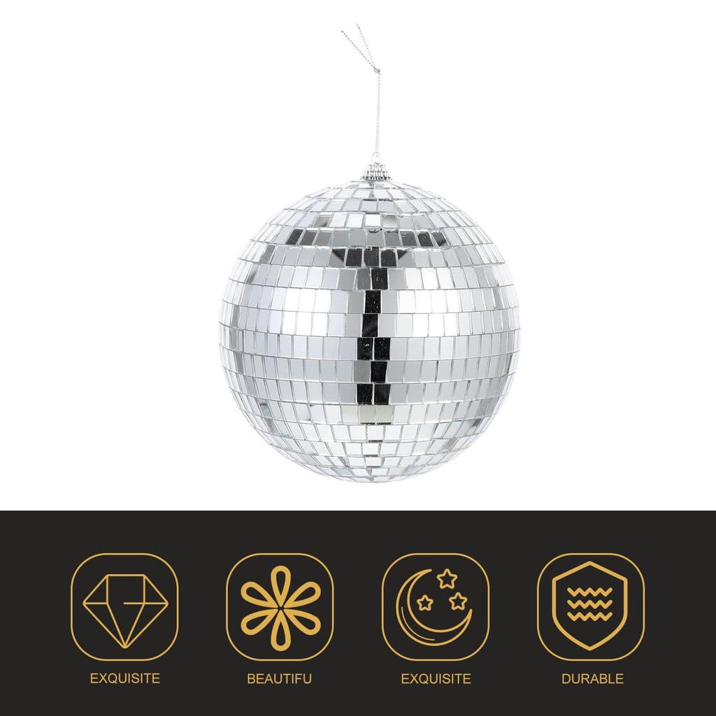 Lurrose Mirror Balls, 15cm, Set of 2, Hanging, Reflective, Disco Light, Christmas Decoration, Tree Ornament, Silver