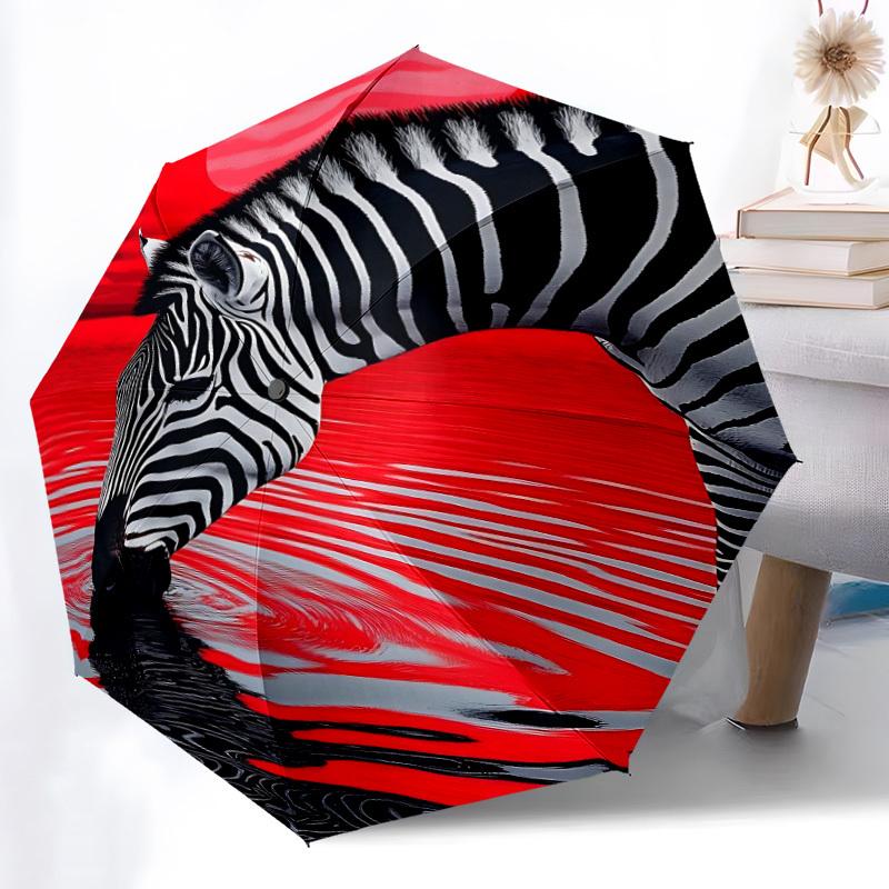 1pc Zebra Reflection Automatic Folding Umbrella - Compact Travel Umbrella with Auto Open/Close 8-Rib Heavy-Duty Shaft for Women/Men -l054