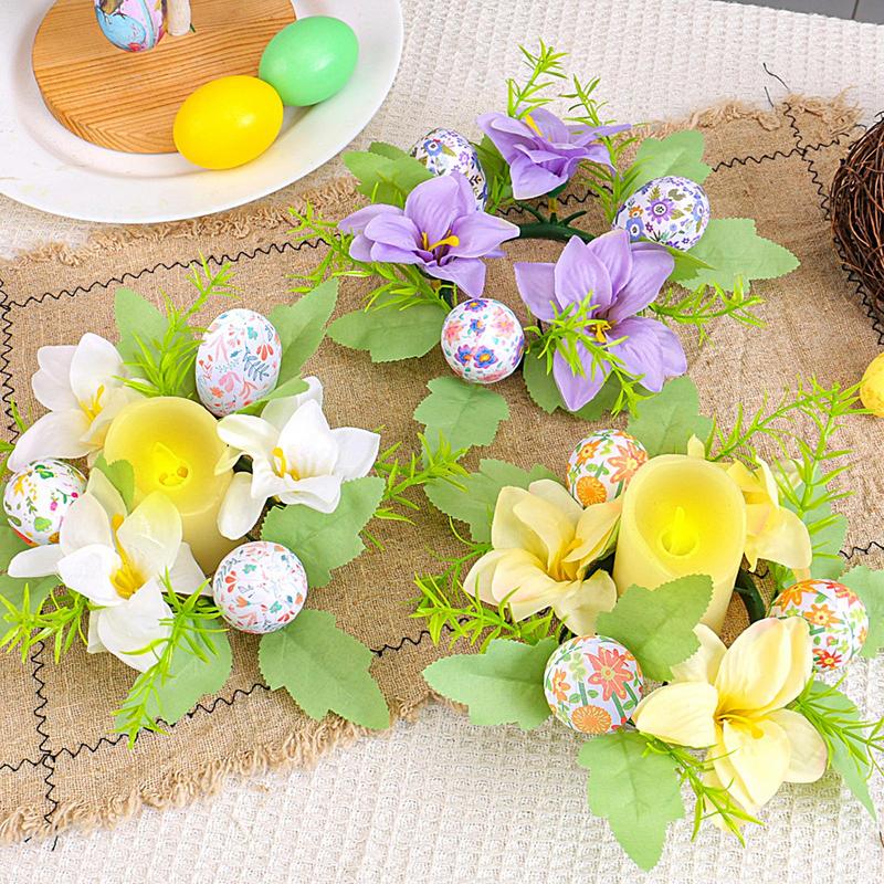 Easter Candle Ring Wreath Egg Candle Holder Ornaments Living Room Dining Table Artificial Flower Candle Wreath Atmosphere Decor