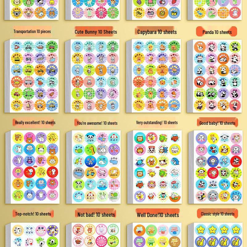 Cartoon Reward Stickers for Kids - Cute Praise and Decoration for Elementary and Kindergarten