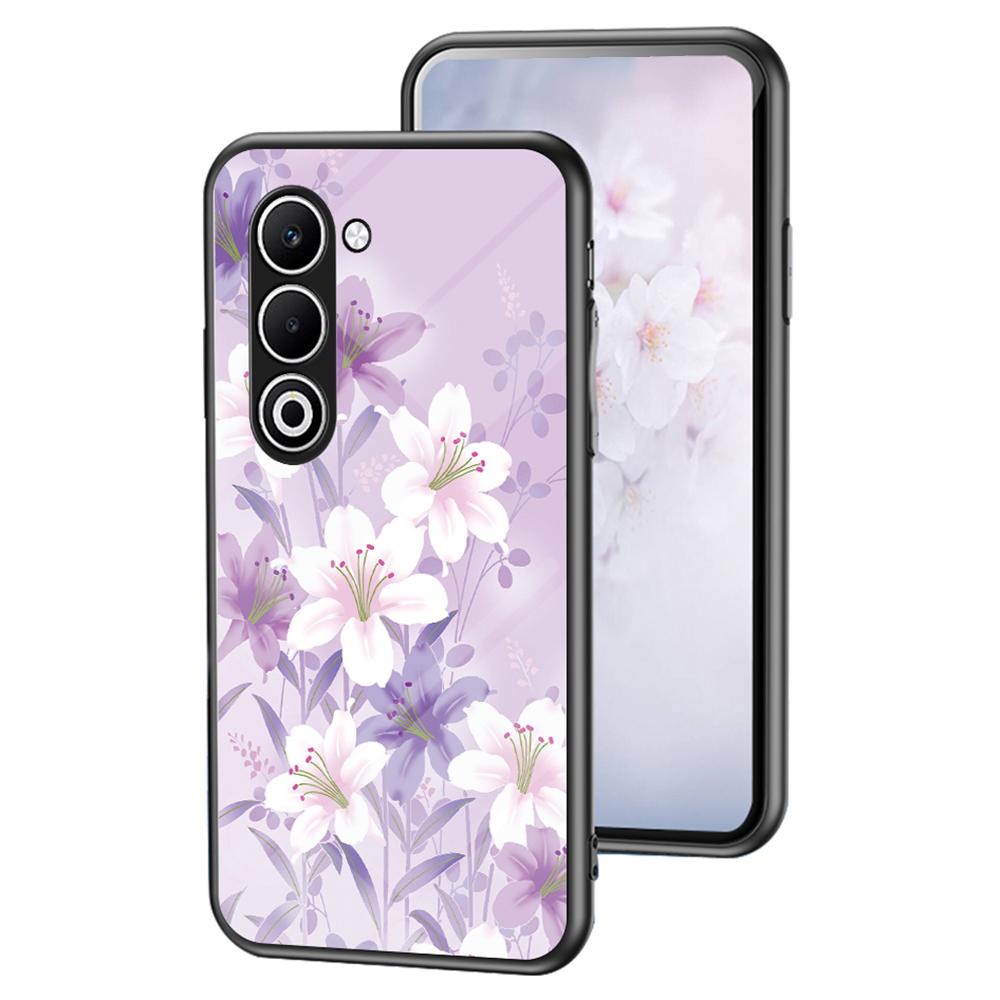 

For Oppo A5 5G Case Floral Pattern TPU+Tempered Glass Protective Phone Cover Purple Magnolia